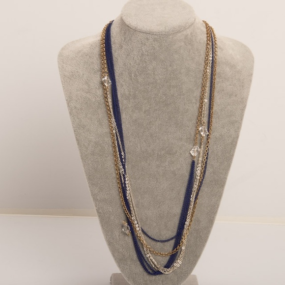 ⛱️ Gold Silver Blue tone Multi-Strand Layer Necklace - Picture 1 of 1